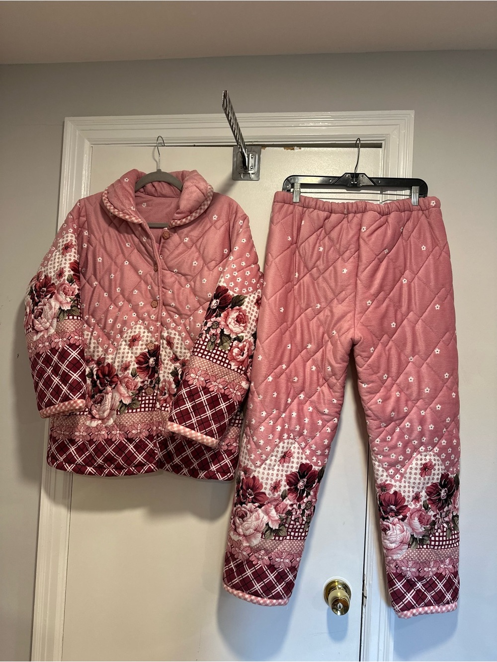 Handmade pink floral Patchwork quilted Padded Cottagecore leisure pajama set
